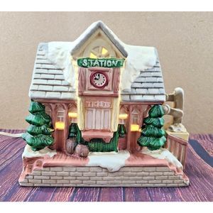 VTG 90's Porcelain Lighted House Collection Hand Painted Christmas "STATION"